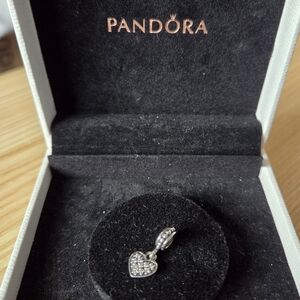 Rare and Retired Pandora Sterling Silver Pavé Heart Charm w Clear Cz